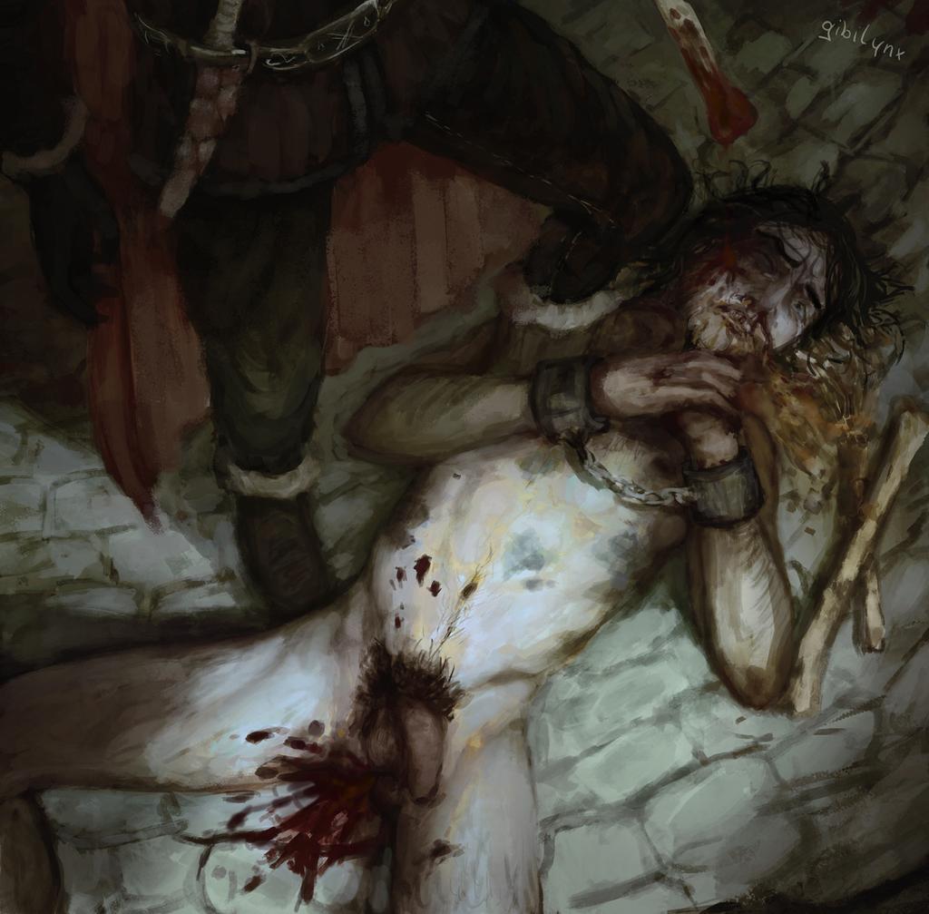 2boys a_song_of_ice_and_fire anal_bleeding blood bruised bruises clothed_male_nude_male defeated game_of_thrones gibilynx gore guro handcuffs male male_only male_pubic_hair nosebleed nude nude_male painting painting_(artwork) penis possible_rape ramsay_bolton sadism shackles stepped_on theon_greyjoy torture vomit