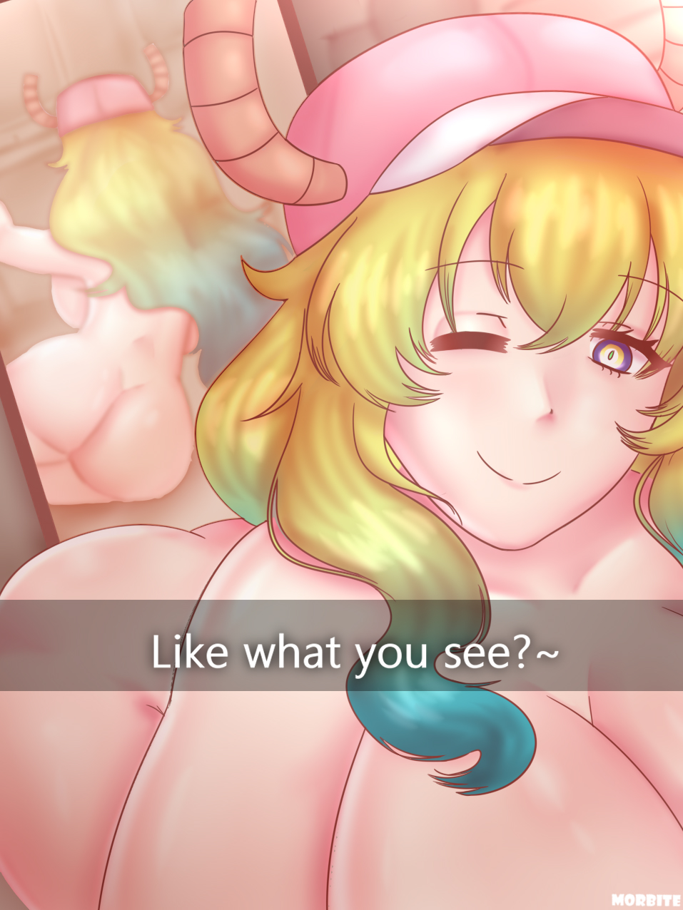 1girls big_ass big_breasts big_butt blonde_hair dragon_girl horn horns horny_female kobayashi-san_chi_no_maidragon mirror mirror_reflection mirror_selfie miss_kobayashi's_dragon_maid morbite nude nude_female quetzalcoatl_(dragon_maid) selfie sole_female solo solo_female