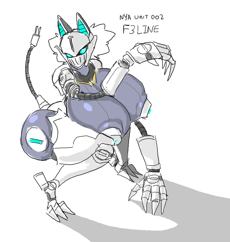 big_breasts breasts cat_ears claws glowing_eyes huge_breasts lewdicrousart robot robot_girl robotic_arm robotic_legs thick_thighs