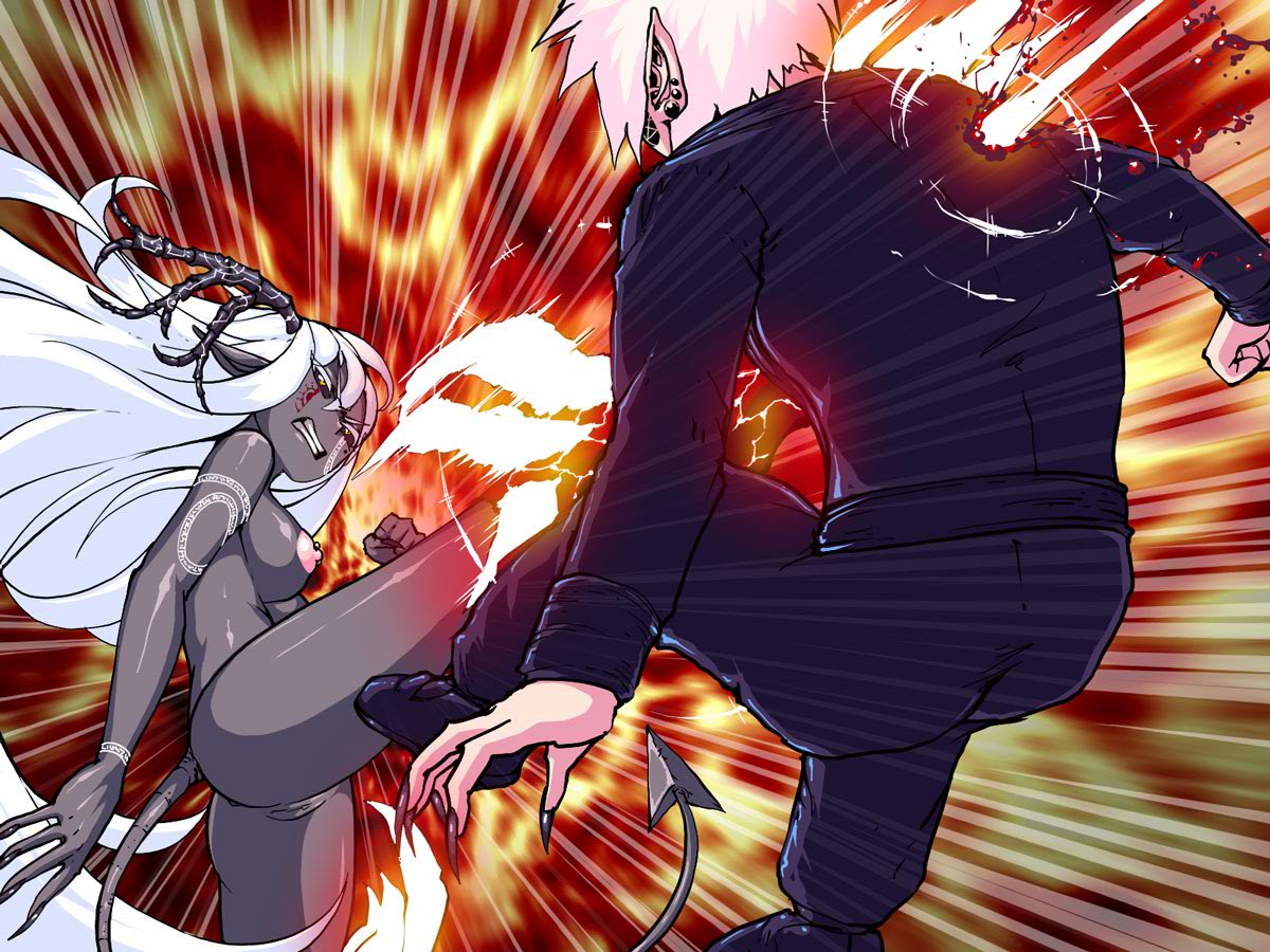 1girls blood color colored crimson_keep female fight introspurt male sirulatus_(crimson_keep) soriel_(crimson_keep) tagme