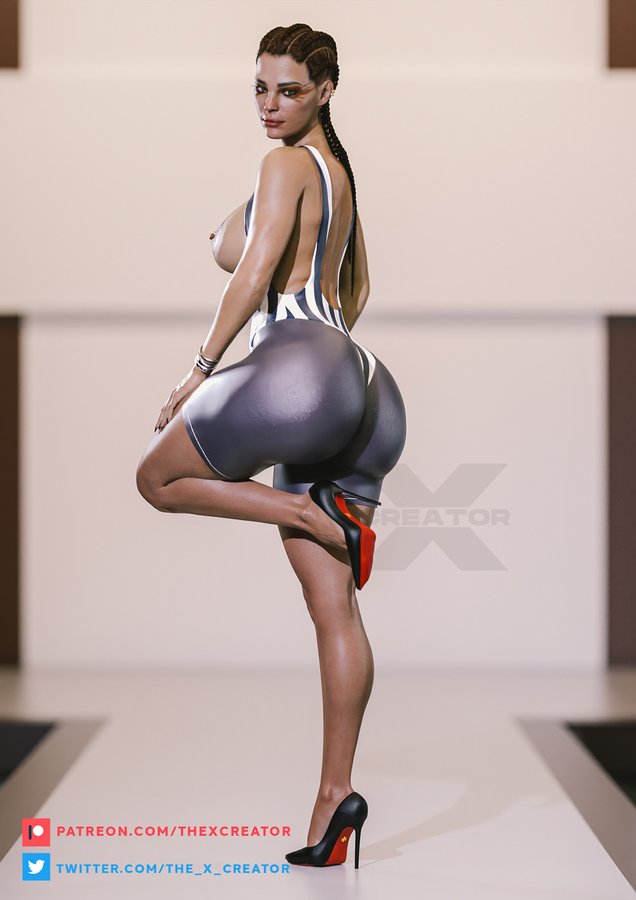 1girls, 3d, apex legends, ass, back view, big ass, big breasts, braided hair, breasts, breasts out, dark skin, dark-skinned female, female, female only, high heels, loba (apex legends), patreon username, respawn entertainment, solo female, tagme, the x creator, thick thighs, twitter username