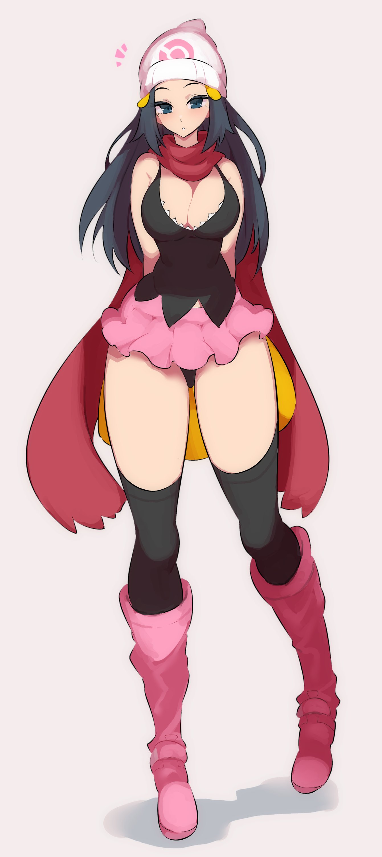 1girls, 2022, alternate breast size, bare shoulders, big breasts, black panties, blue eyes, blue hair, blue-haired female, boobs, boots, breasts, cleavage, clothed, clothed female, clothes, clothing, dark eyes, dark hair, dated, dawn (pokemon), exposed shoulders, exposed thighs, expressionless, eyebrows, eyelashes, female, female only, full body, fully clothed, hat, hips, huge breasts, human, human only, humanoid, large breasts, light skin, light-skinned female, long hair, long legs, looking at viewer, looking forward, microskirt, miniskirt, nac000, nintendo, pale skin, pale-skinned female, panties, pink boots, pink clothing, pink scarf, pokemon, pokemon dppt, pokemon trainer, rubber boots, seductive, seductive eyes, seductive look, short skirt, simple background, skirt, slim waist, solo, thick, thick thighs, thighs, thin female, thin waist, voluptuous, white hat, wide hips