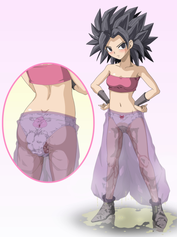 1girls ass black_hair caulifla dragon_ball dragon_ball_super dragon_ball_z female hand_on_hip intentional_soiling panties peeing peeing_self saiyan scat soiling solo_female tyao urination wetting