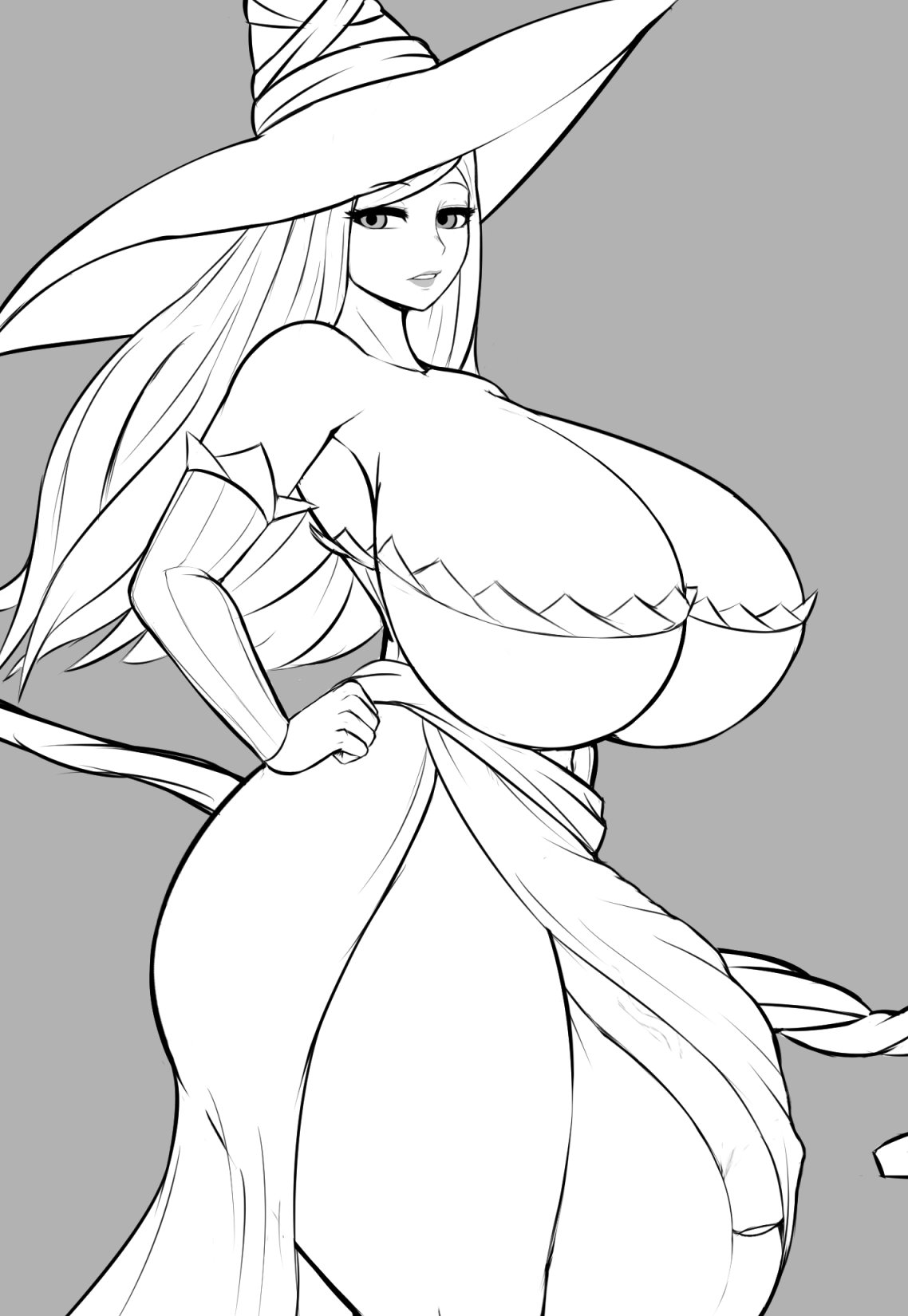 1futa, balls, big balls, big breasts, big testicles, big thighs, black and white, breasts, breasts bigger than head, busty, clothing, curvy, dickgirl, dragon's crown, fibilis, flaccid, futa only, futanari, gigantic breasts, huge balls, huge breasts, huge testicles, huge thighs, human, hyper, hyper balls, intersex, large balls, large breasts, large testicles, large thighs, massive breasts, massive thighs, monochrome, mostly clothed, penis, solo, sorceress (dragon's crown), standing, testicles, thick thighs, thighs, witch, witch hat