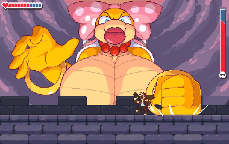 1boy 1girls big_breasts breasts cleavage giantess gigantic_breasts huge_breasts koopaling large_breasts mario_(series) pixel_art siftmicro super_mario_bros. thick_lips wendy_o._koopa yellow_body