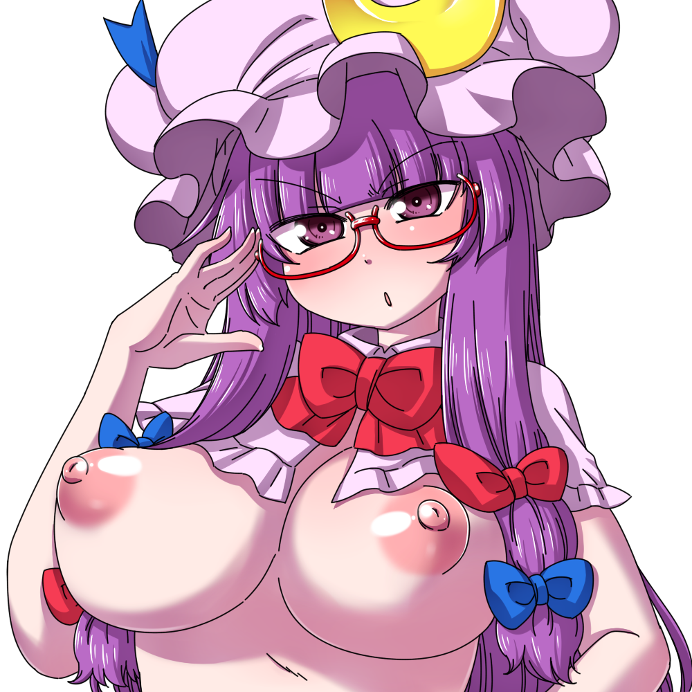 1girls big_breasts cowboy_shot female female_focus female_only front_view glasses hanya_(hanya_yashiki) looking_at_viewer patchouli_knowledge puffy_nipples purple_eyes purple_hair solo tagme touhou