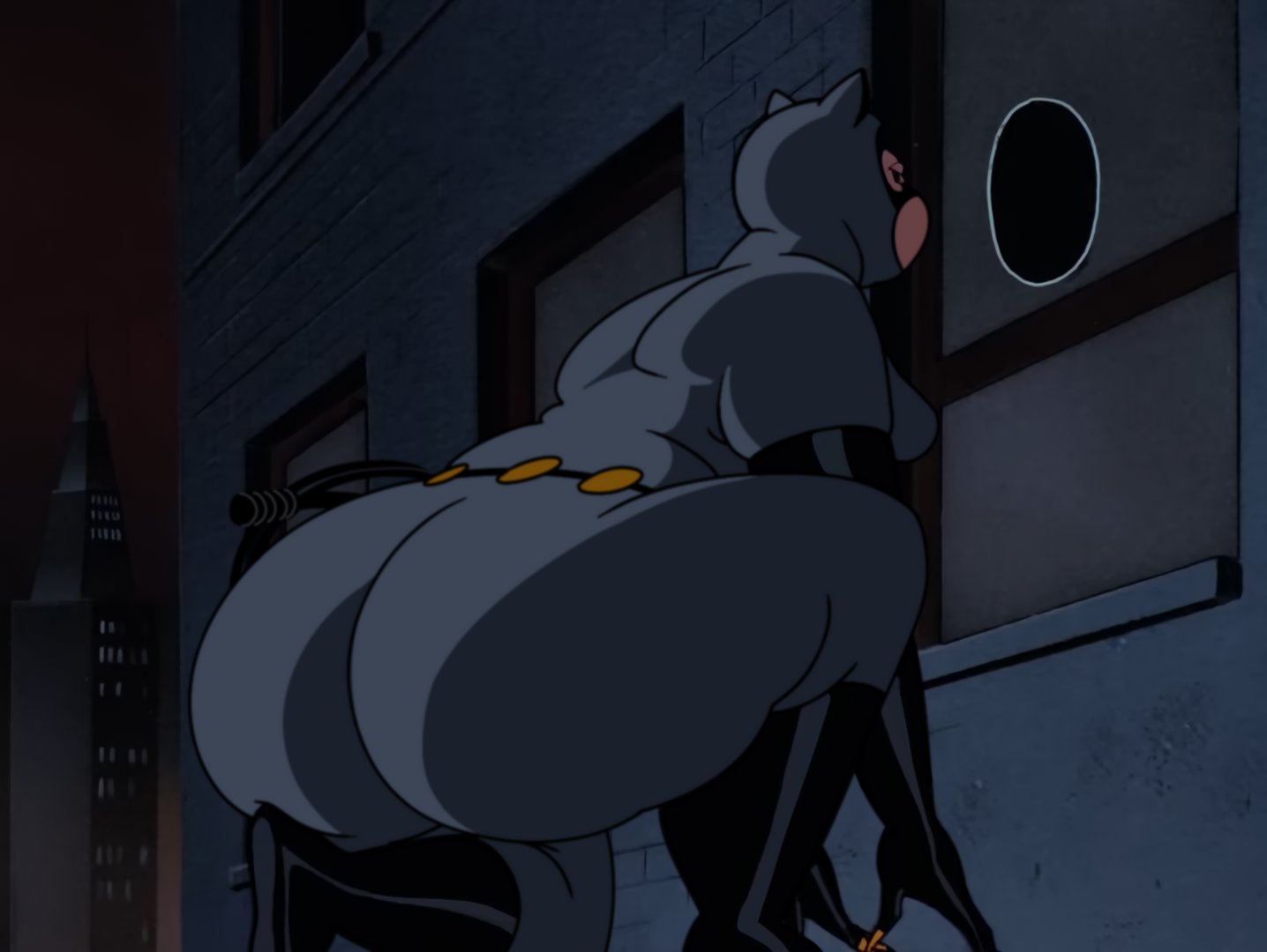 1girls, ass, batman (series), batman: the animated series, bbw, big ass, bodysuit, catwoman, catwoman (dcau), dc, dc comics, dcau, edit, edited, edited screencap, fat, fat ass, female, female only, overweight, screenshot edit, selina kyle, solo, thick, thick ass, thick thighs, woot