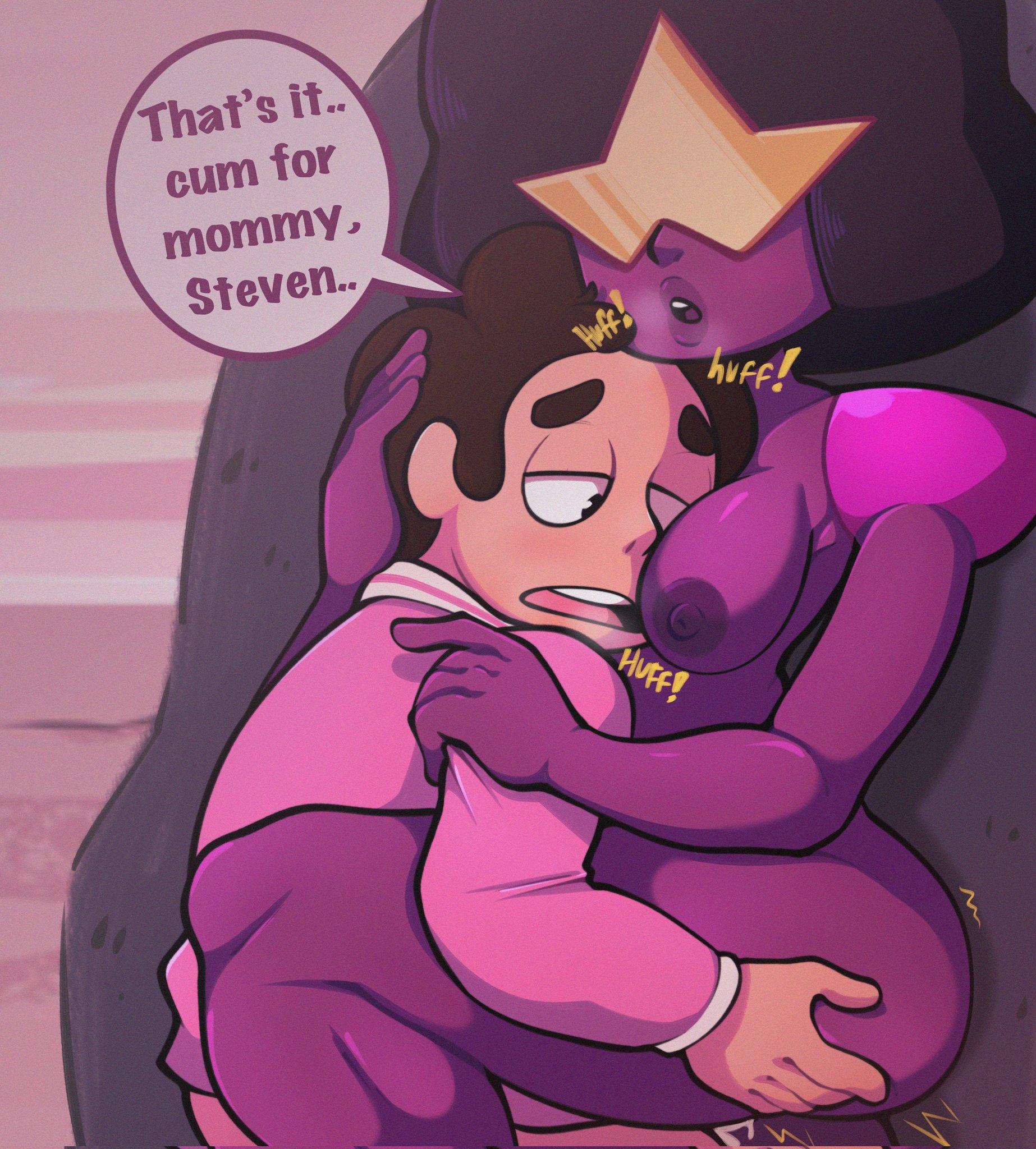 1boy, 1girls, against wall, boobs, breasts, breath cloud, cartoon network, female, gametimeasia, garnet (steven universe), gem (species), glasses, head between breasts, hetero, male, medium breasts, mommy kink, mother figure, nipples, pussy, red nipples, red skin, sex, steven quartz universe, steven universe, straight, straight sex, text, thick thighs, tits, vaginal, vaginal penetration