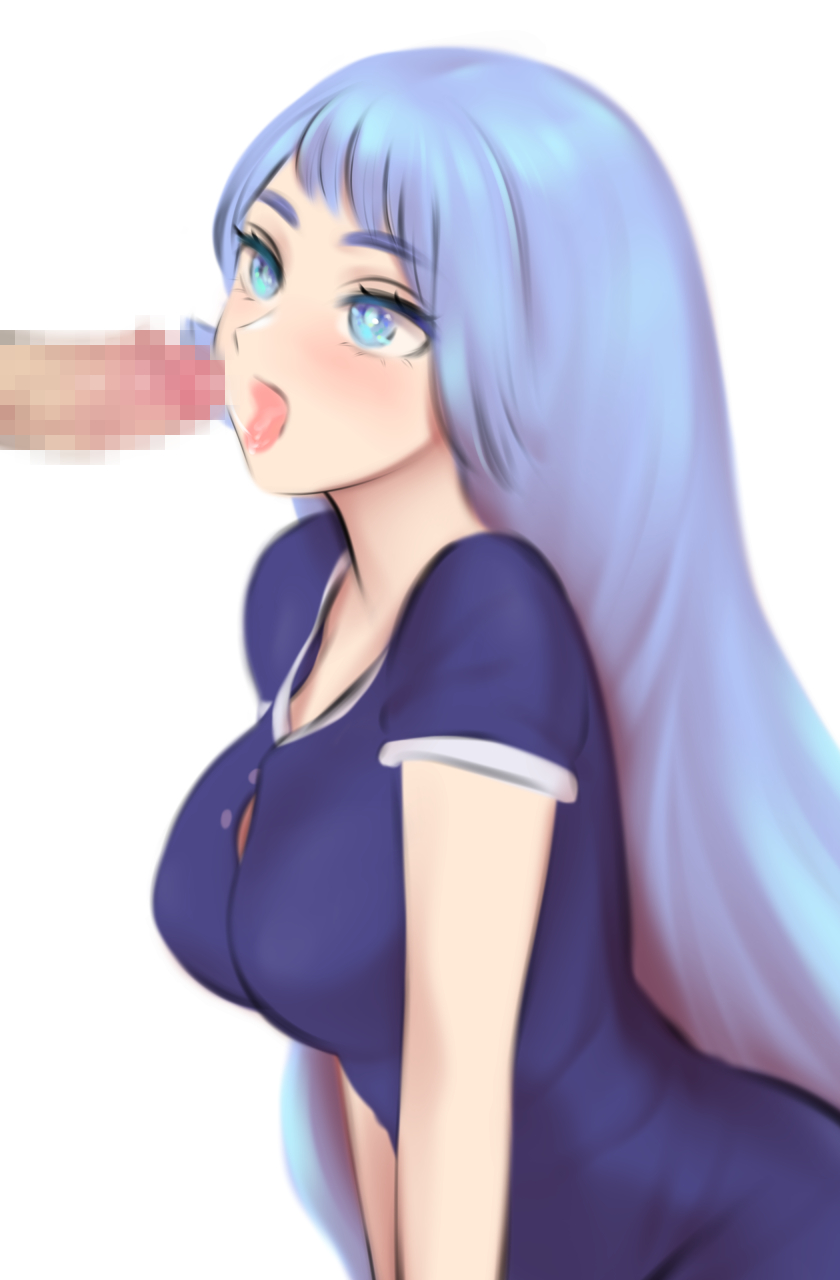 1boy, 1girls, big breasts, blowjob, blue eyes, blue hair, blue-haired female, blush, breasts, censored, fellatio, female, has uncensored version, male, medium breasts, mosaic censoring, my hero academia, nejire hado, open mouth, oral, penis, shpo, sideboob
