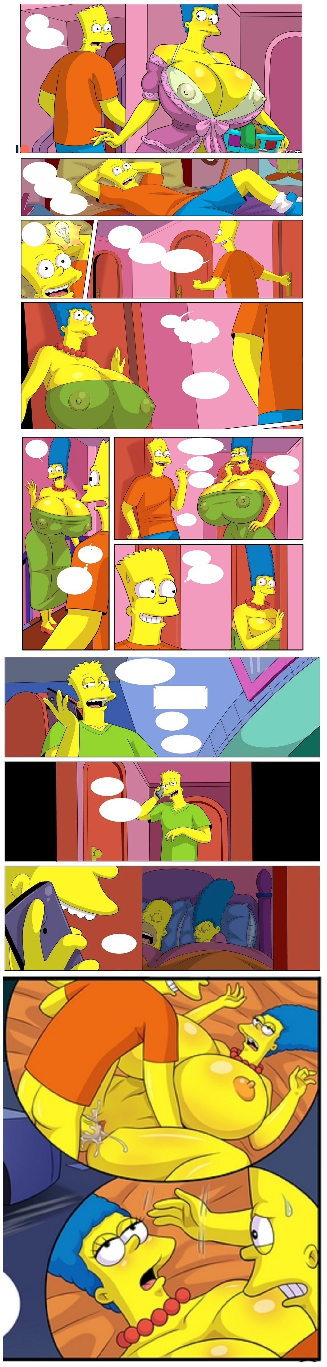 alternate breast size, arabatos, bart simpson, big breasts, breasts, comic page, female, huge breasts, incest, marge simpson, mother and son, the simpsons