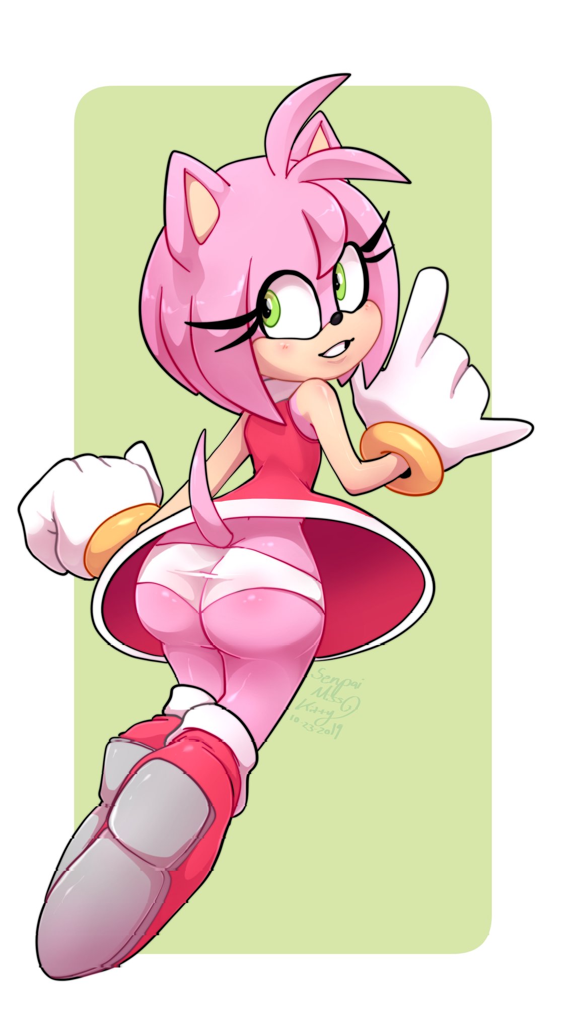 amy_rose anthro ass ass_focus dress female female_focus female_only looking_at_viewer looking_back panties pink_body sega senpaimisskitty senpaimisskitty_(artist) sonic_(series) sonic_the_hedgehog_(series) waist