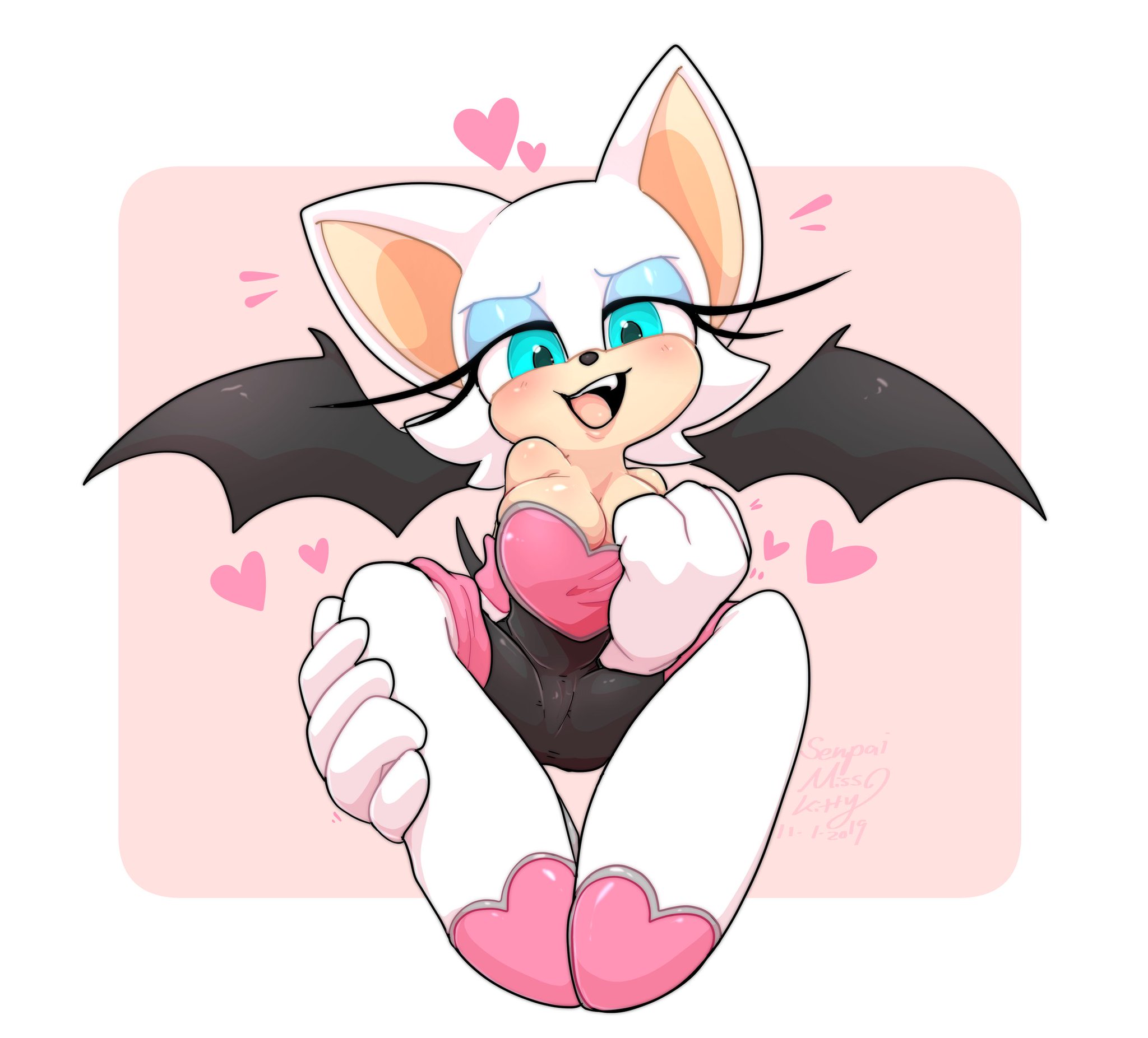 breasts, bulging breasts, cleavage, female, female focus, female only, fully clothed, looking at viewer, mobian (species), overflowing breasts, rouge the bat, sega, senpaimisskitty, senpaimisskitty (artist), sitting, sonic (series), sonic the hedgehog (series)