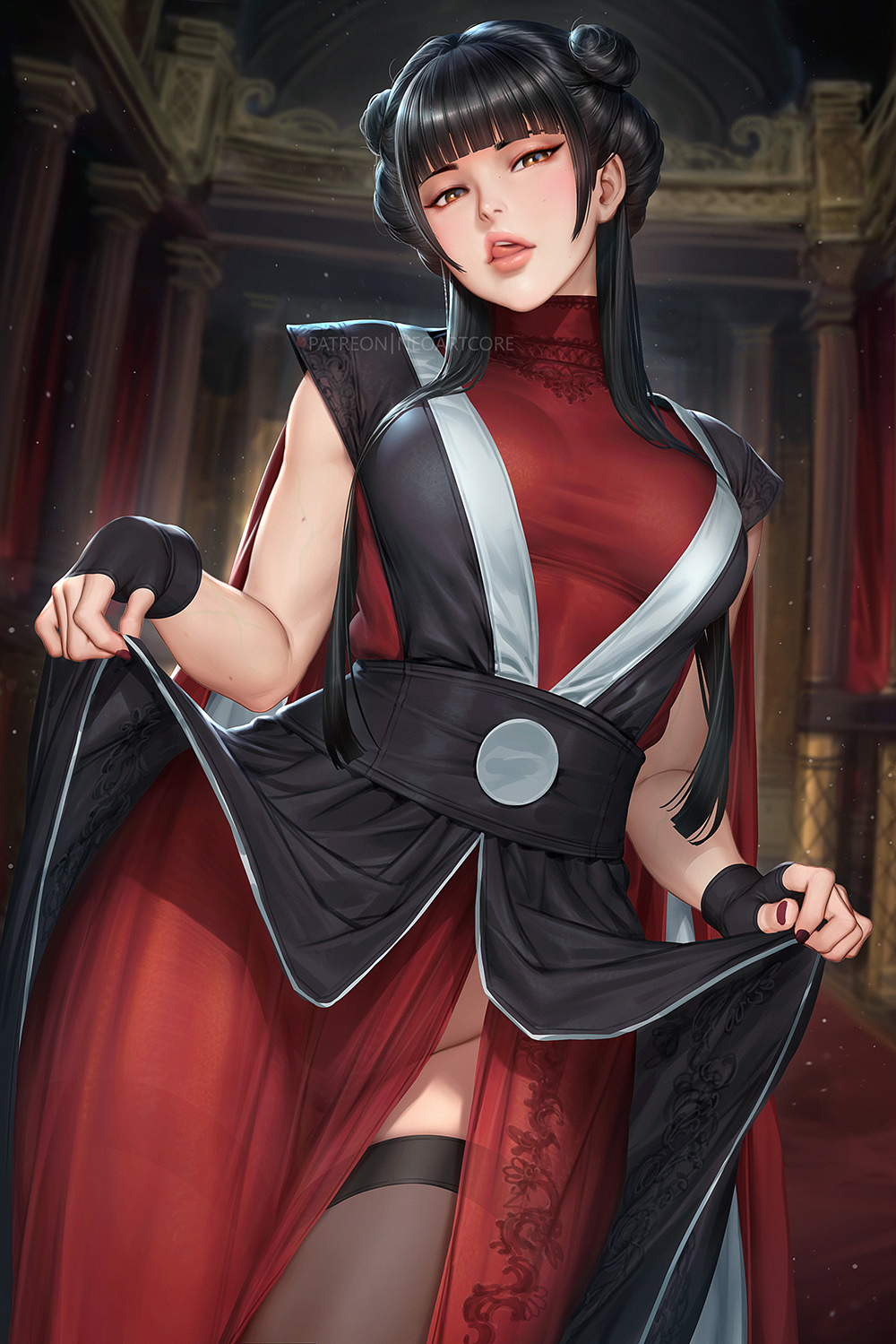 1girls 2d 2d_(artwork) amber_eyes artist_name asian asian_female avatar_legends avatar_the_last_airbender big_breasts black_hair clothed clothing color dress dress_lift female female_focus female_only fingerless_gloves fire_nation fully_clothed gloves hi_res human human_female human_only indoors large_breasts licking licking_lips lifted_by_self lifting_skirt light-skinned_female light_skin long_hair looking_at_viewer mai_(avatar) nail_polish neoartcore nickelodeon no_sex nonbender not_ai_generated patreon_username realistic_breast_size realistic_proportions red_nails seductive seductive_look sleeveless solo solo_female straight_hair teenager thick_thighs tongue tongue_out young_woman