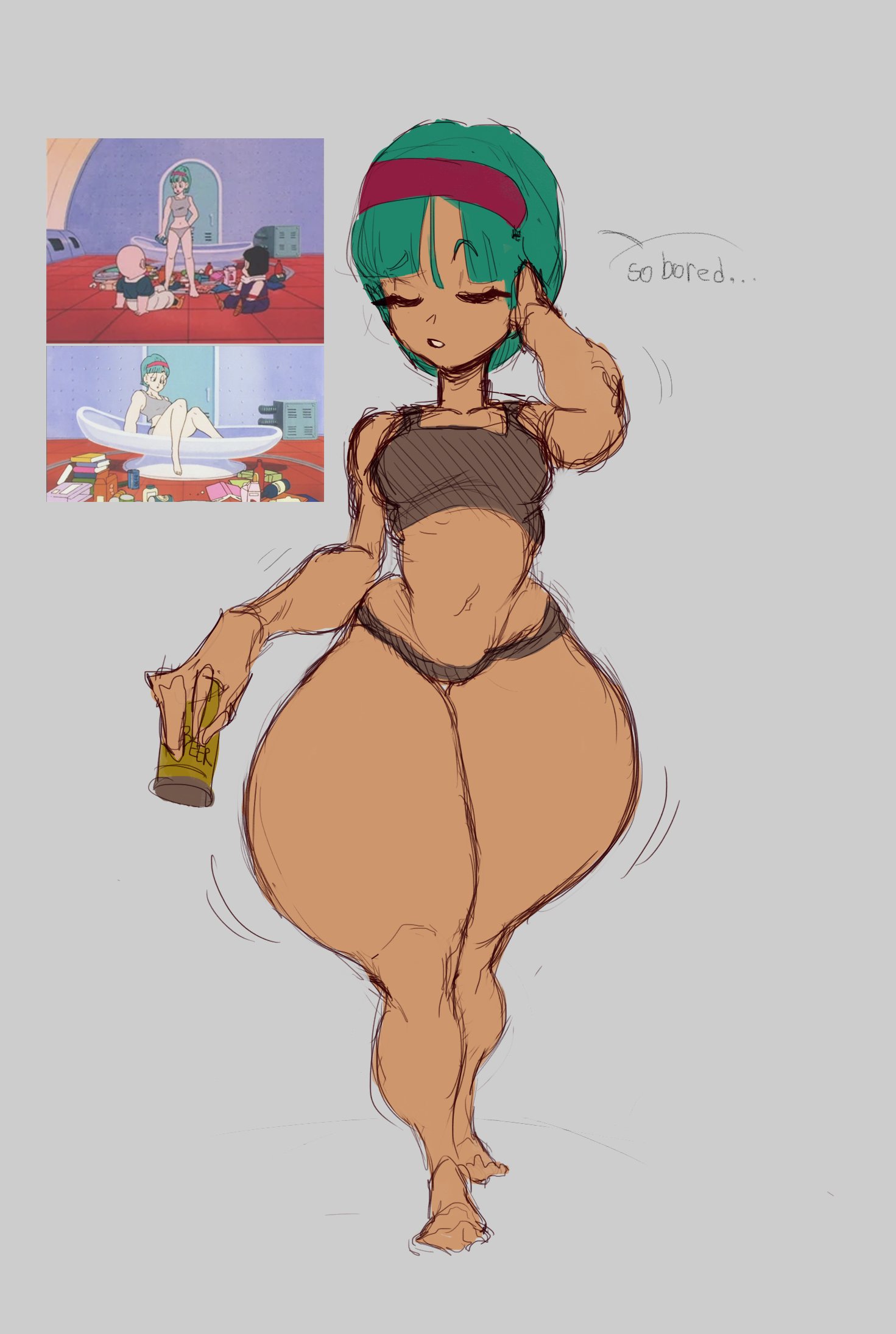 big hipped, big hips, blue hair, breasts, bulma (dragon ball), bulma briefs, bulma briefs (frieza saga), dragon ball, dragon ball z, female, hips, huge hips, large hips, tagme, text, thick thighs, thighs, undergroundj, wide hips