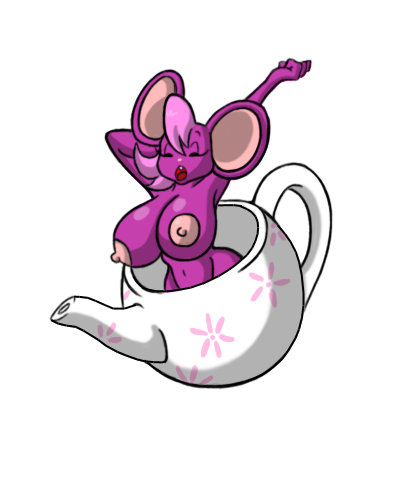 1girls alice_in_wonderland anthro big_breasts closed_eyes dormouse dormouse_(alice_in_wonderland) fairy_tales female furry literature lordstevie monster_girl mouse nipples nude pink_body public_domain simple_background solo stretching teacup