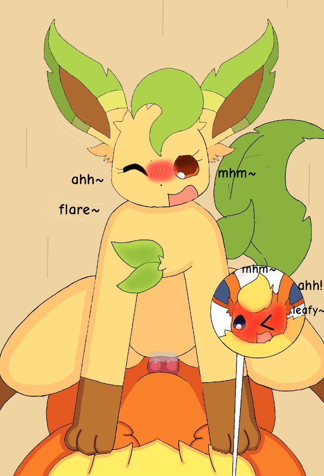 animal_genitalia blush blush_lines canine_penis eeveelution eeveelution_squad feral feral_on_feral flare_(eeveelution_squad) flareon generation_1_pokemon generation_4_pokemon leaf_(eeveelution_squad) leafeon orange_fur pokemon pokemon_(species) riding_penis sigma_rizz