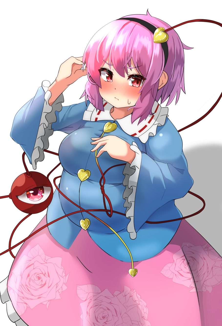 bbw belly_overhang big_belly big_female blush chubby chubby_female embarrassed fat fat_ass fat_female fat_fetish fat_girl fat_woman fatty large_female nerizou obese obese_female overweight overweight_female pig pink_hair plump pork_chop satori_komeiji sweatdrop thick_thighs touhou tubby weight_gain