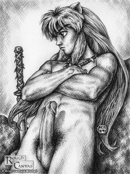 2007 inuyasha inuyasha_(character) male_only proud_of_his_cock rough_canvas solo tagme