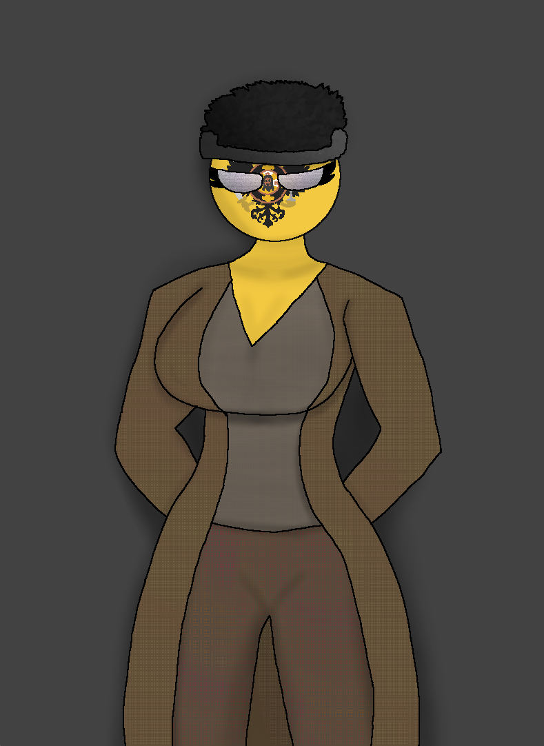 1girls breasts coat countryhumans countryhumans_girl female female_only first_porn_of_character gray_background grey_background hands_behind_back hat hearts_of_iron_4 holy_russian_empire_(the_new_order) overcoat seregamecta the_new_order ushanka yellow_body