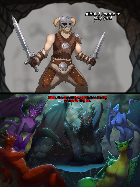 alduin anthro comic comic_page dovahkiin dragon dragon_girl skyrim spacemaxmarine the_elder_scrolls