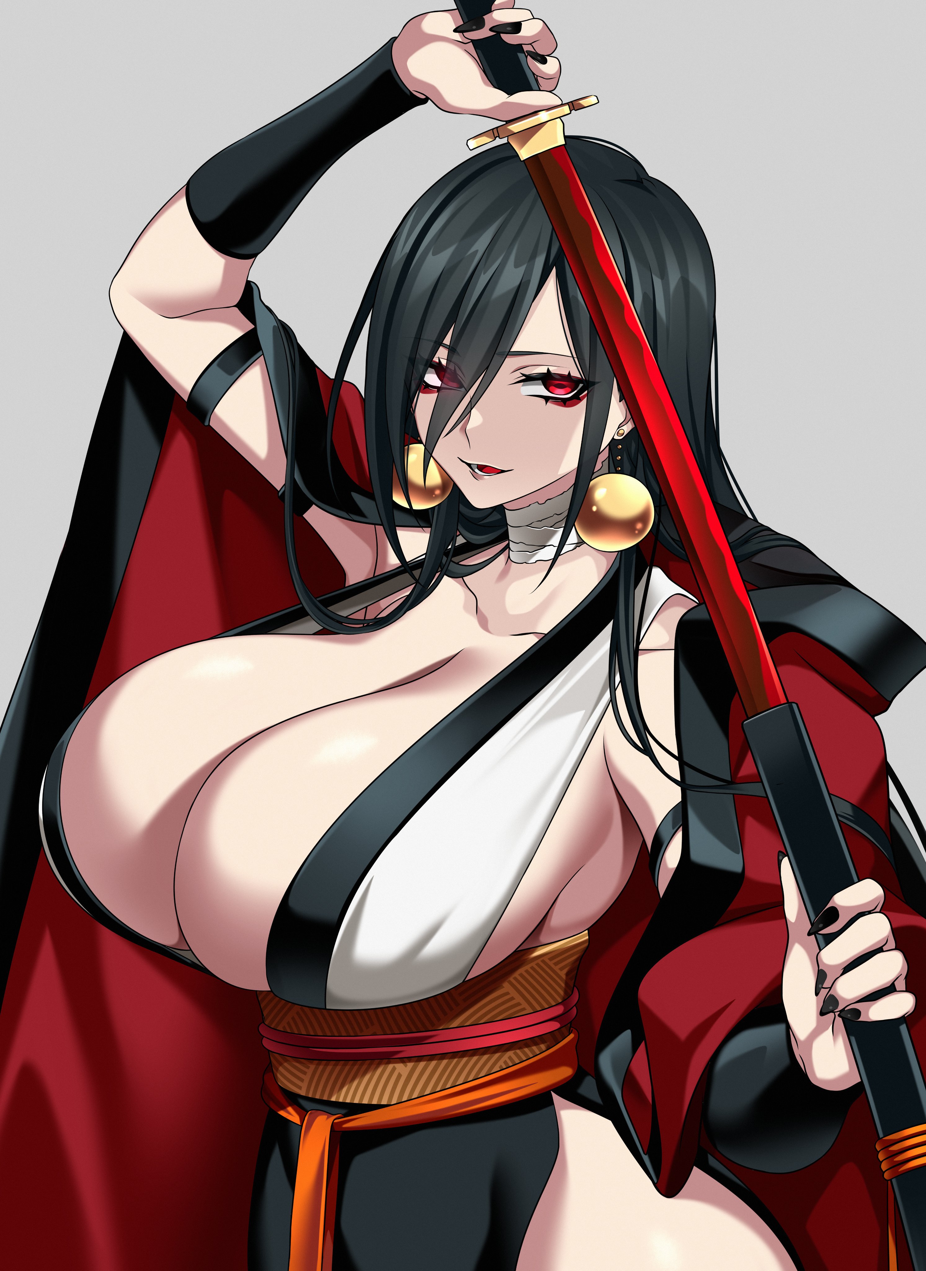 1girls, ajaraka (camui kamui), ass, big breasts, blade, breasts, busty, camui kamui (hz 666v), cleavage, curvaceous, curves, curvy, curvy body, curvy female, curvy figure, female, female only, huge ass, katana, large breasts, light skin, light-skinned female, massive breasts, milf, nails, original, revealing clothes, sharp nails, sword, tagme, weapon