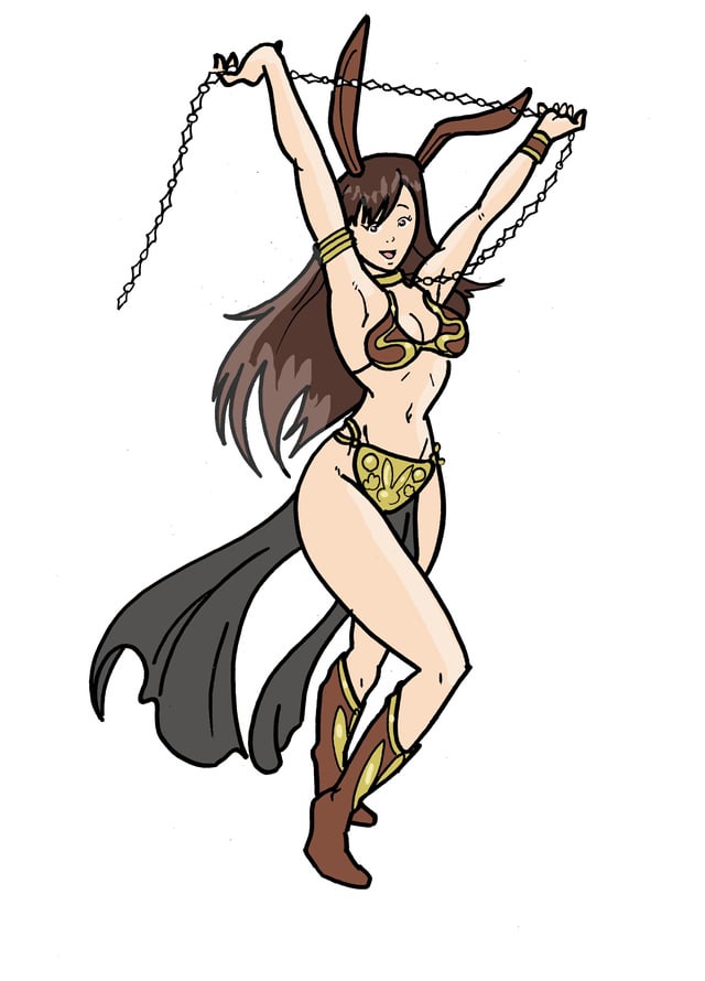 armpits brown_eyes brown_hair bunny_ears collar_chains inspector97 rwby slave_bikini slave_leia_(cosplay) slave_outfit star_wars velvet_scarlatina white_skin