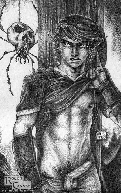 abs ambiguous_gender clothing elf front_view link link_(twilight_princess) male male/ambiguous nipples ocarina_of_time penis rough_canvas skulltula solo_focus standing straight_hair tagme the_legend_of_zelda twilight_princess