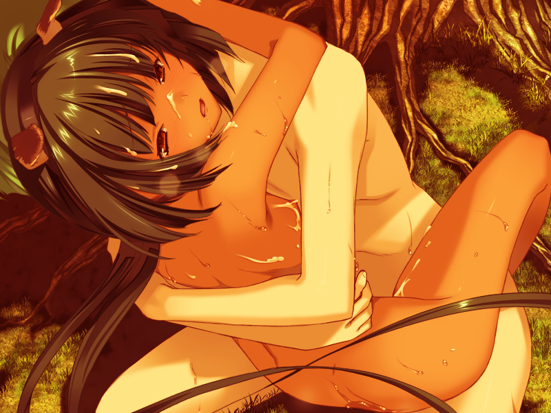 1boy ass azami_cricket breasts completely_nude cum cum_on_body cum_on_breasts facial female game_cg green_hair hug making_love mutsumi_masato nacht_ragnard nude open_mouth outdoors red_eyes sex short_hair sitting solo_focus straddling straight sweat toushin_toshi toushin_toshi_iii