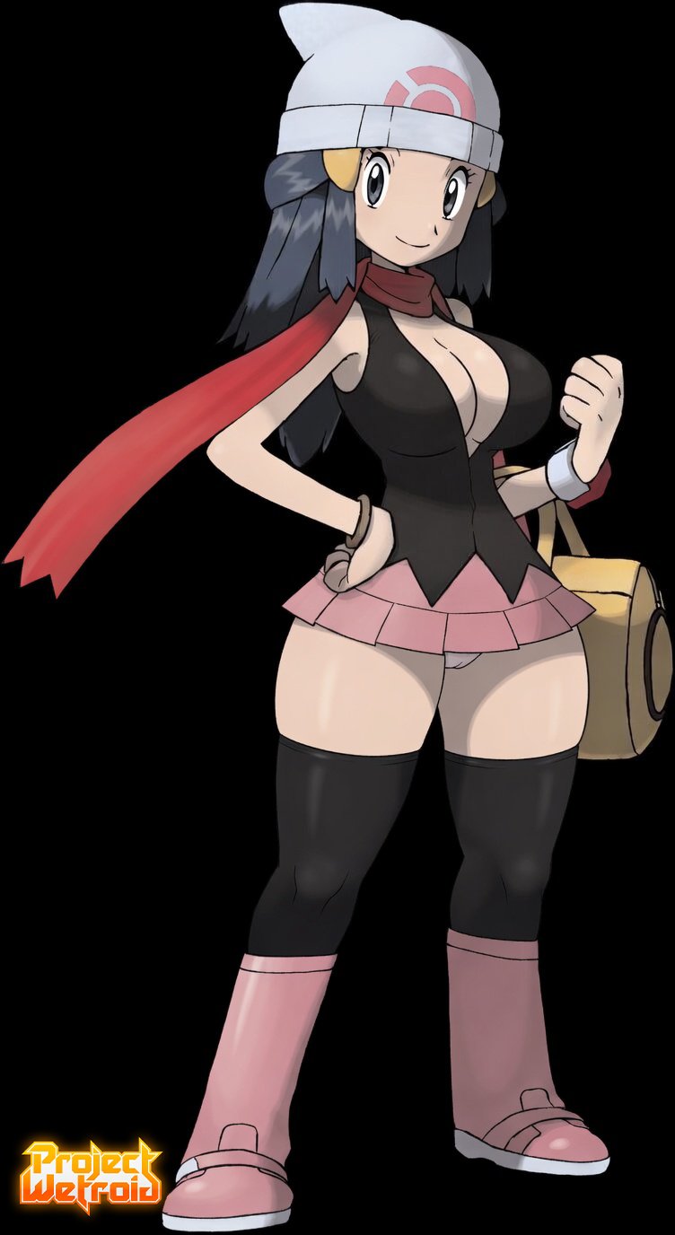 1girls, big cleavage, black background, cameltoe, cleavage, dawn (pokemon), huge breasts, human, official style, panties, pantyshot, pantyshot (standing), pokemon, pokemon dppt, projectwetroid, tagme, thick thighs, thighhighs, upskirt, white panties