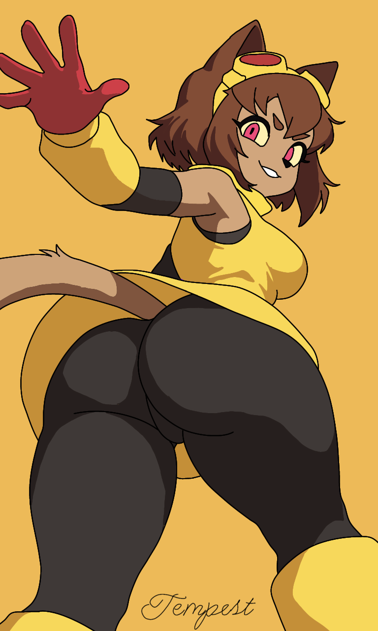 1girls, anthro, big ass, bubble ass, bubble butt, cat girl, furry, gameoverse, ibispaintx, kit (gameoverse), plmqaz587354, red eyes, solo, watermark