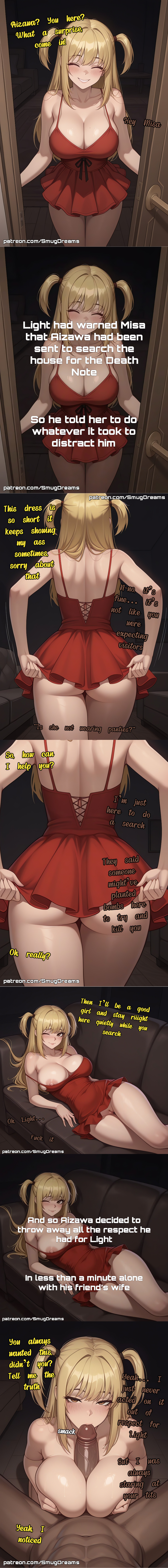 ai generated, blush, cheating, cheating female, cheating wife, dark-skinned male, death note, interracial, large breasts, large penis, misa amane, netorare, ntr, paizuri, rule34