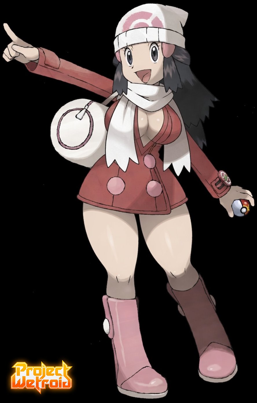 1girls, big cleavage, black background, cleavage, dawn (pokemon), huge breasts, huge hips, official style, pokemon, pokemon dppt, projectwetroid, tagme, wide hips