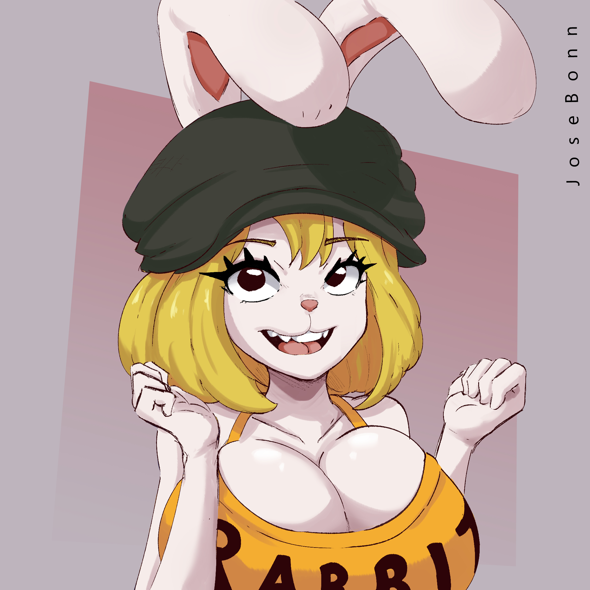 anthro, big breasts, breasts, bunny girl, carrot, carrot (one piece), cleavage, clothing, female, female only, furry, hi res, josebonn, large breasts, one piece, smile, solo, white body