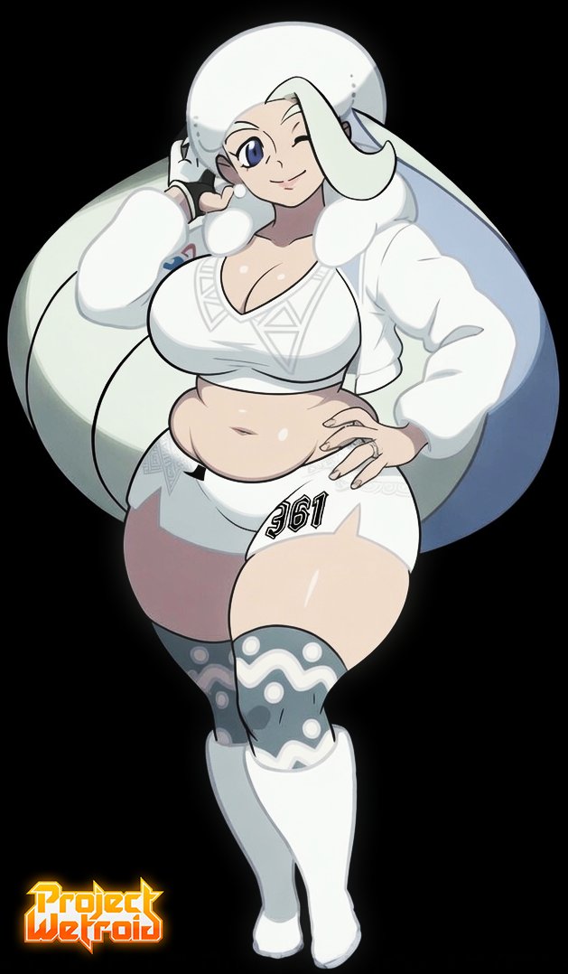 1girls, black background, chubby female, melony (pokemon), official style, pokemon, pokemon ss, projectwetroid, tagme, thighhighs