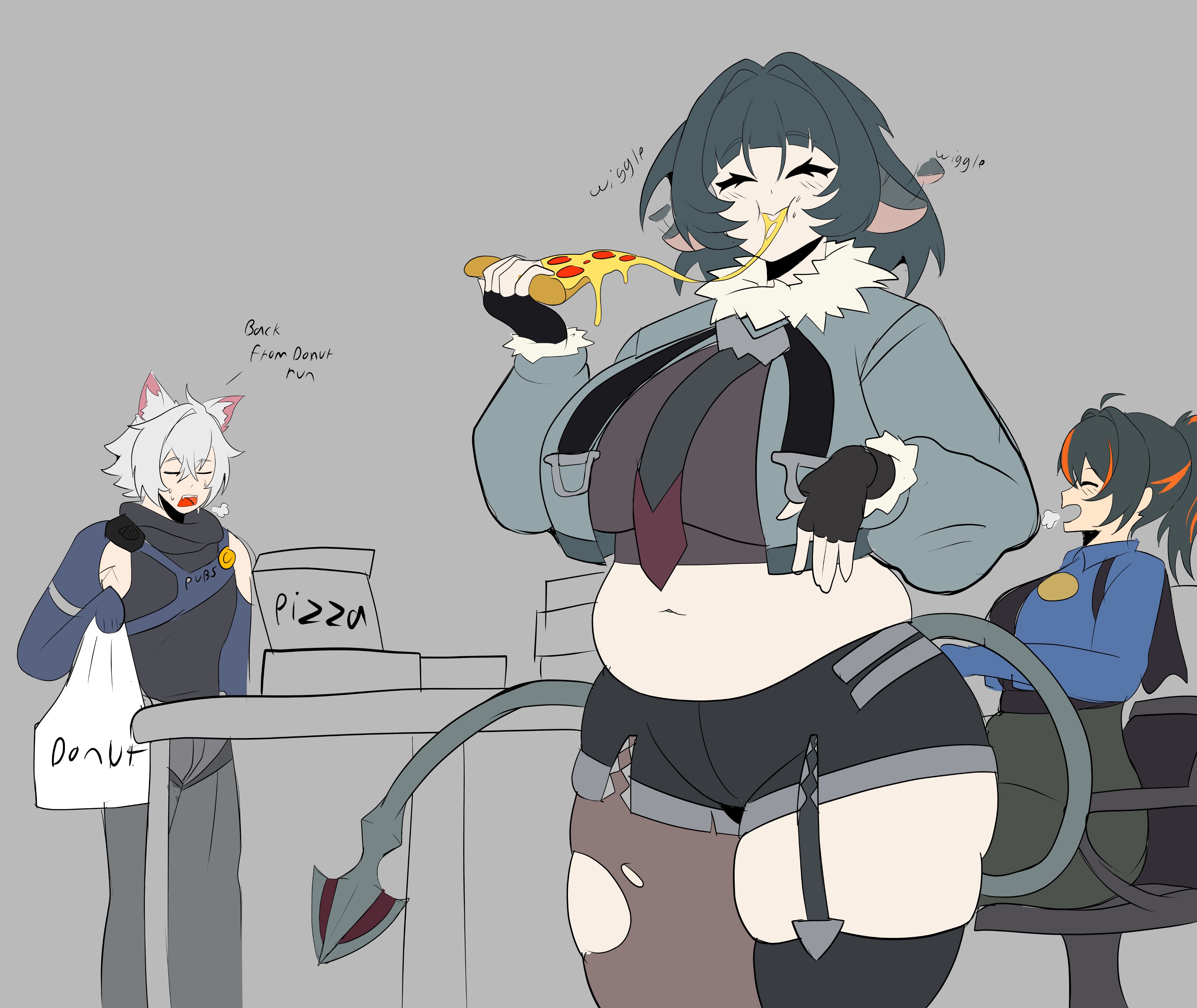 2026, 2girls, azzytheslime, belly overhang, big breasts, chubby, chubby female, fat, female focus, hoyoverse, jane doe (zenless zone zero), new eridu public security, rat ears, rat girl, seth lowell, tagme, thick, thick thighs, zenless zone zero, zhu yuan
