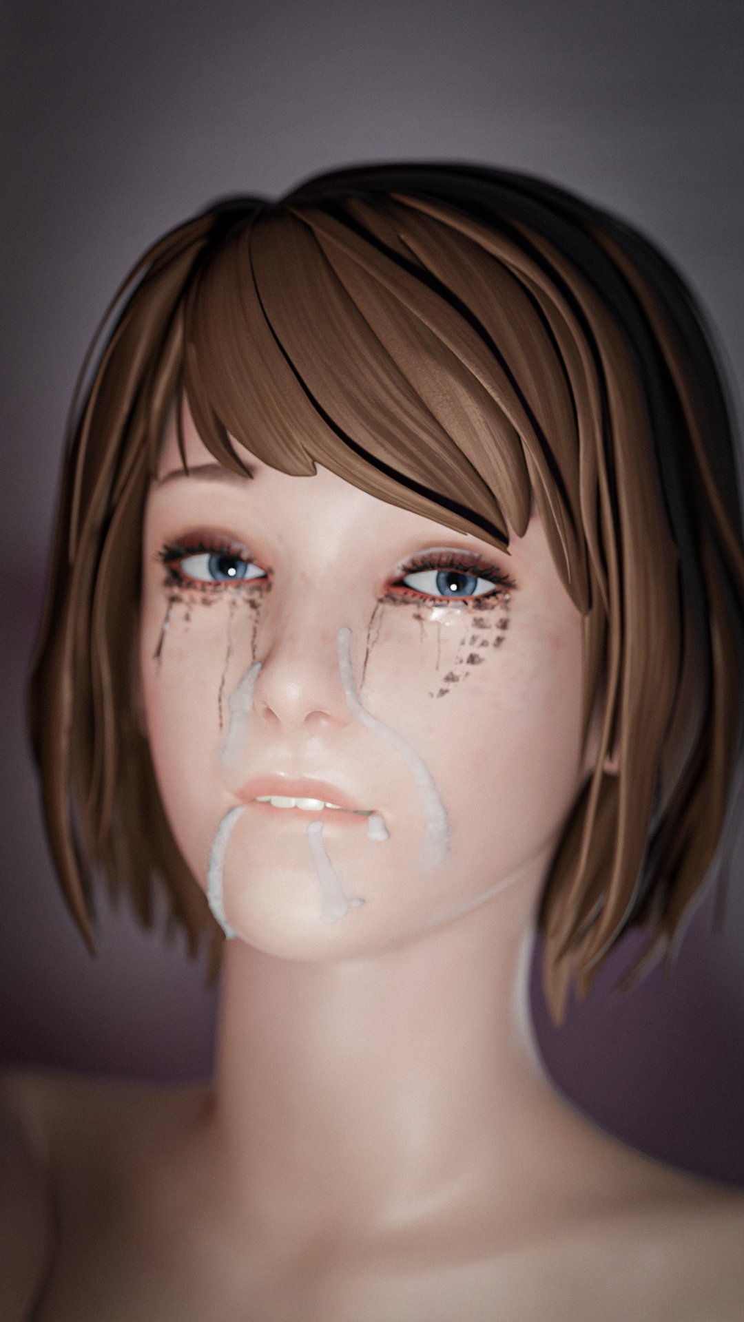1girls, 3d, 3d (artwork), after sex, blue eyes, brown hair, cum, cum on face, facial, female, female focus, female only, life is strange, max caulfield, runny makeup, short hair, underworldblnd