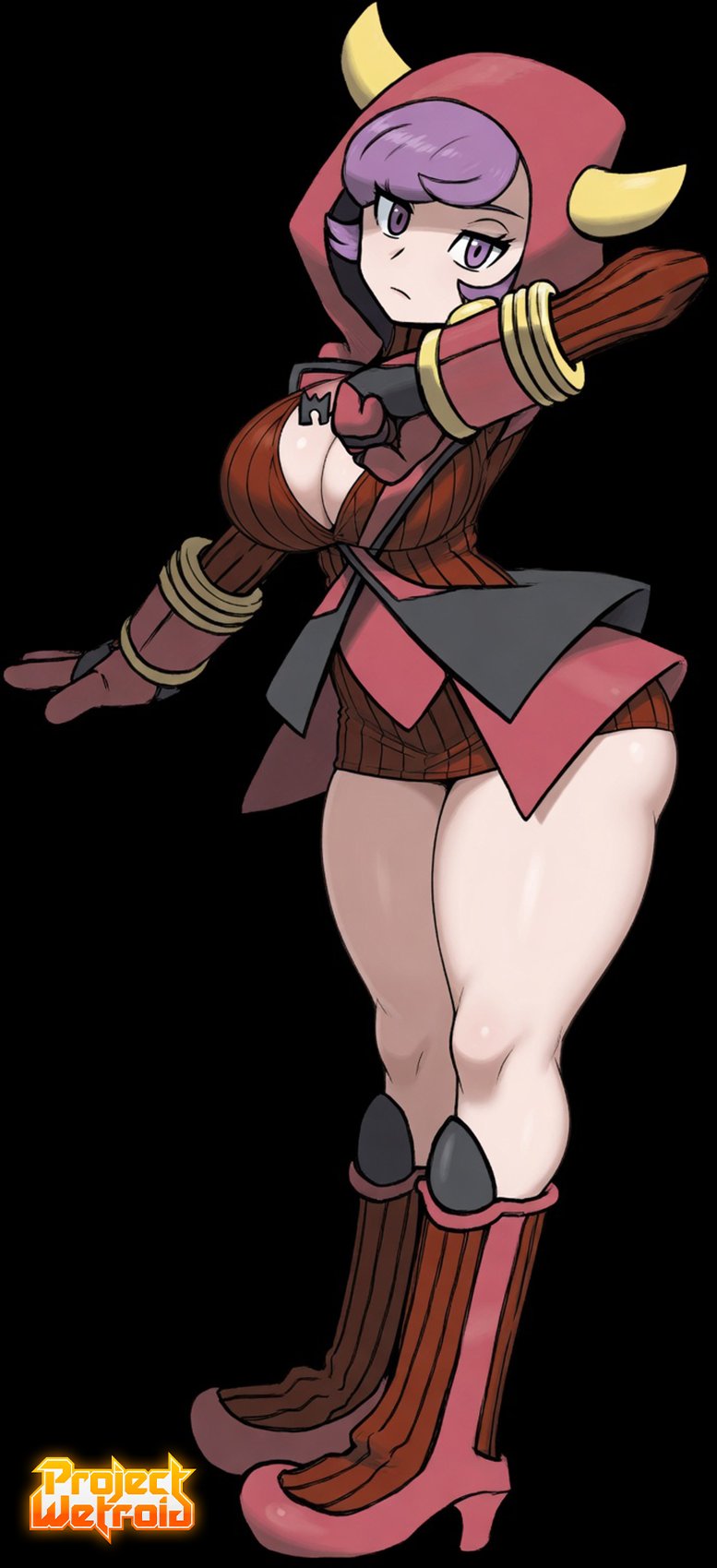 1girls, ass hanging out, ass hanging out of skirt, big cleavage, black background, bubble butt, courtney (pokemon), huge breasts, miniskirt, official style, pokemon, pokemon oras, projectwetroid, sweater, sweater dress, tagme, upskirt