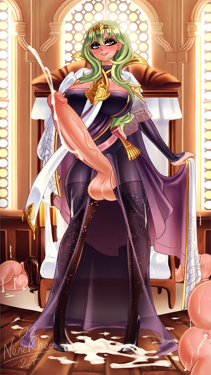 1futa, after sex, after vaginal, alternate version available, areolae, balls, big breasts, breasts, byleth (fire emblem), byleth (fire emblem) (female), clothed, clothing, cum, ejaculation, erection, female, fire emblem, fire emblem: three houses, full body, futa only, futanari, green hair, hands-free, handsfree ejaculation, high heels, hourglass figure, human, intersex, light skin, light-skinned futa, long hair, mostly clothed, multiple females, multiple girls, nenerhea, nintendo, nipples, penis, penis under clothes, penis under dress, pussy, solo, standing, thick thighs, thin waist, wide hips
