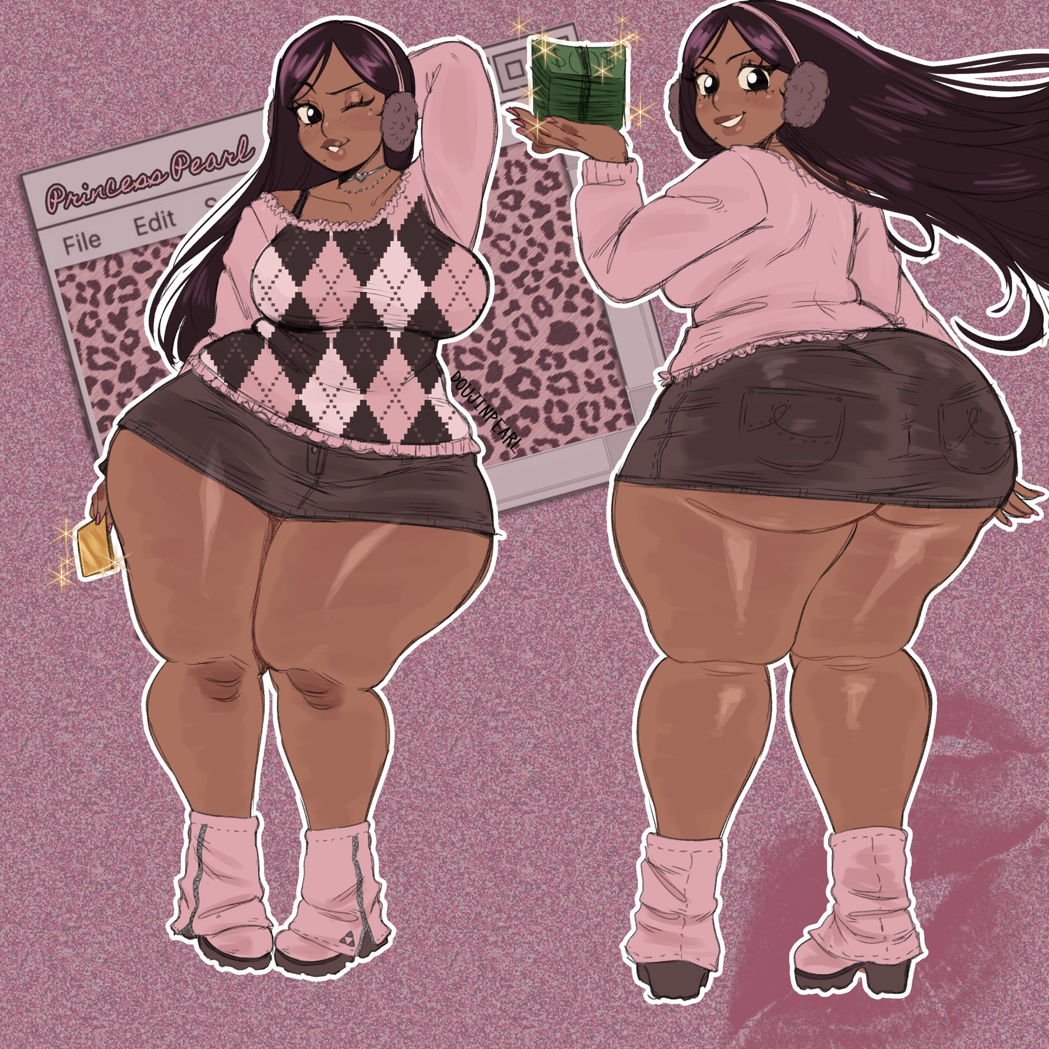 1girls, ass, ass bigger than head, bbw, big thighs, breasts, bubble ass, bubble butt, chubby, chubby female, clothed, clothing, curvy, curvy body, curvy female, curvy figure, curvy hips, dark skin, dark-skinned female, doujinpearl, fat ass, hips, huge ass, huge butt, huge thighs, massive ass, massive thighs, pearl (doujinpearl), pinup, thick ass, thick legs, thick thighs, thighs, thunder thighs, thunderthighs, tits, variant, variant set, wide hips, wide thighs