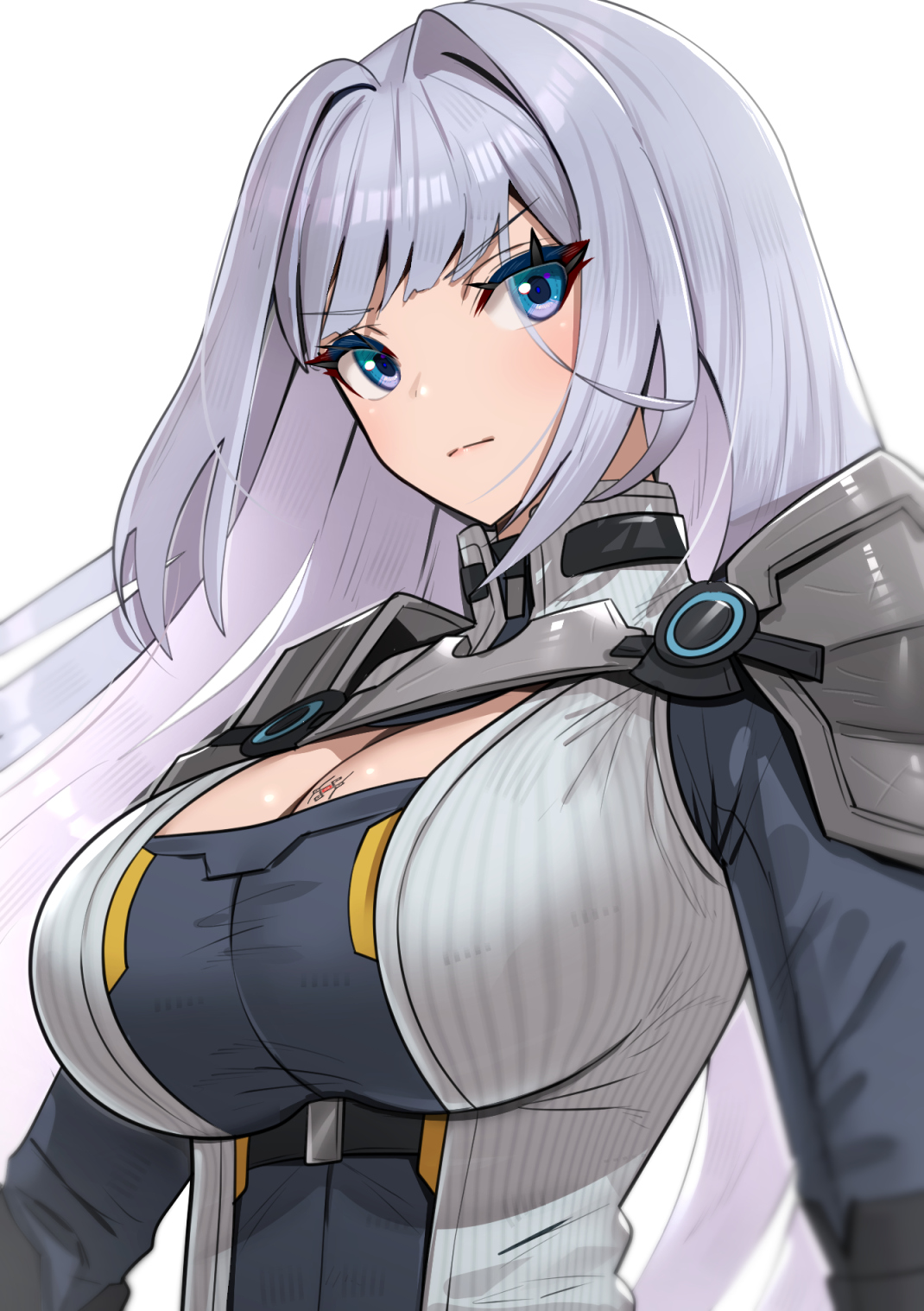 1girls, blue eyes, breast tattoo, breasts, cleavage, ethel (xenoblade), female, gonzarez, gonzarez1938, heroes (xenoblade 3), large breasts, silver hair, tattoo, xenoblade (series), xenoblade chronicles 3