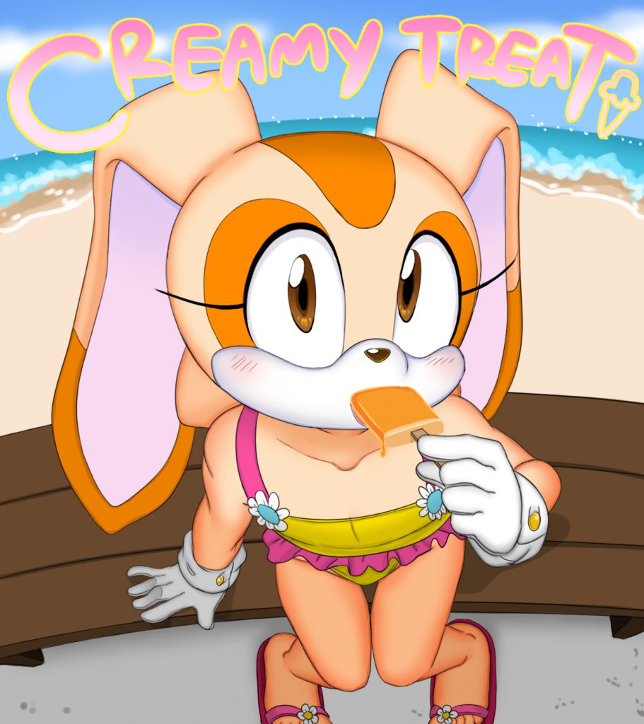 1girls, anthro, blush, bunny girl, cassettedream, cream the rabbit, cub, dream-cassette, eyelashes, female, female cub, female only, flat chest, flat chested, furry, furry female, furry only, gloves, handwear, hoshime, lagomorph, leporid, looking at viewer, mobian (species), popsicle, rabbit, rabbit ears, rabbit girl, sandals, sega, sitting, solo, solo female, sonic (series), sonic the hedgehog (series), swimsuit, swimwear, white gloves, white handwear