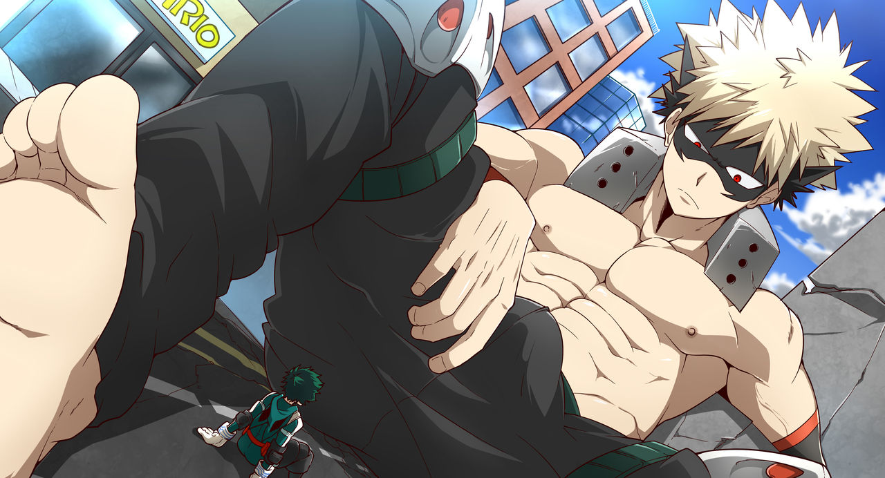 2boys, abs, deku, dynamight, erection, erection under clothes, feet, gay, giant, half-dressed, izuku midoriya, katsuki bakugou, male, muscular, muscular male, my hero academia, pecs, pectorals, public, tagme, yaoi