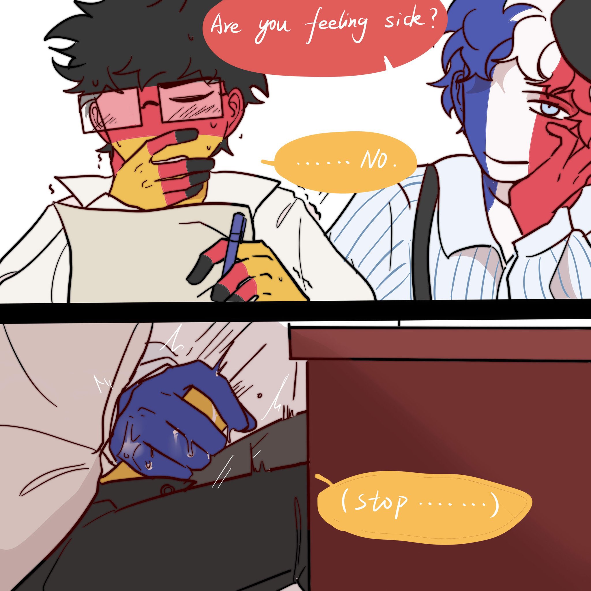 countryhumans, cumming, france (countryhumans), gay, germany (countryhumans), in public, male, male only, penis, stroking cock, stroking penis