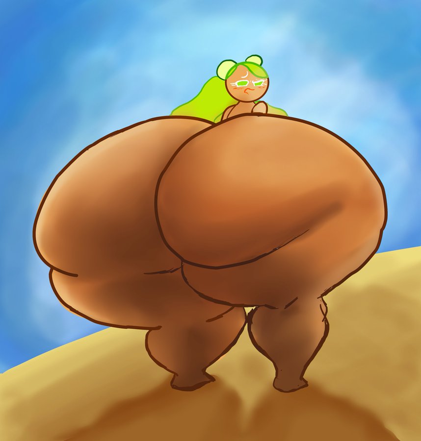 1girls anthnsfw ass ass_focus big_ass big_butt blush cookie_run cookie_run_kingdom female female_only full_body green_eyes green_hair hyper_ass hyper_butt lime_cookie looking_at_viewer looking_back nude rear_view solo standing tan_body