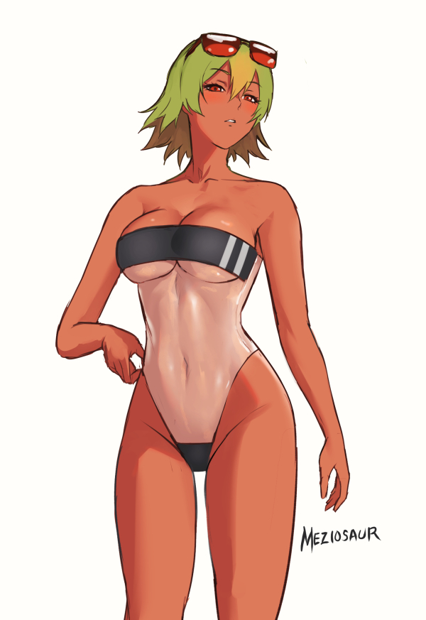 1girls alternate_costume artist_name bangs bare_arms bare_shoulders blush breasts cleavage collarbone commentary covered_navel dark-skinned_female dark_skin eyewear_on_head female female_only fire_emblem fire_emblem_heroes gradient gradient_hair green_hair gris_swimsuit highleg highleg_swimsuit laegjarn_(fire_emblem) medium_breasts meme_attire meziosaur multicolored_hair nintendo one-piece_swimsuit orange_hair parted_lips see-through short_hair signature simple_background strapless strapless_swimsuit sunglasses swimsuit thighs two-tone_hair white_background white_swimsuit