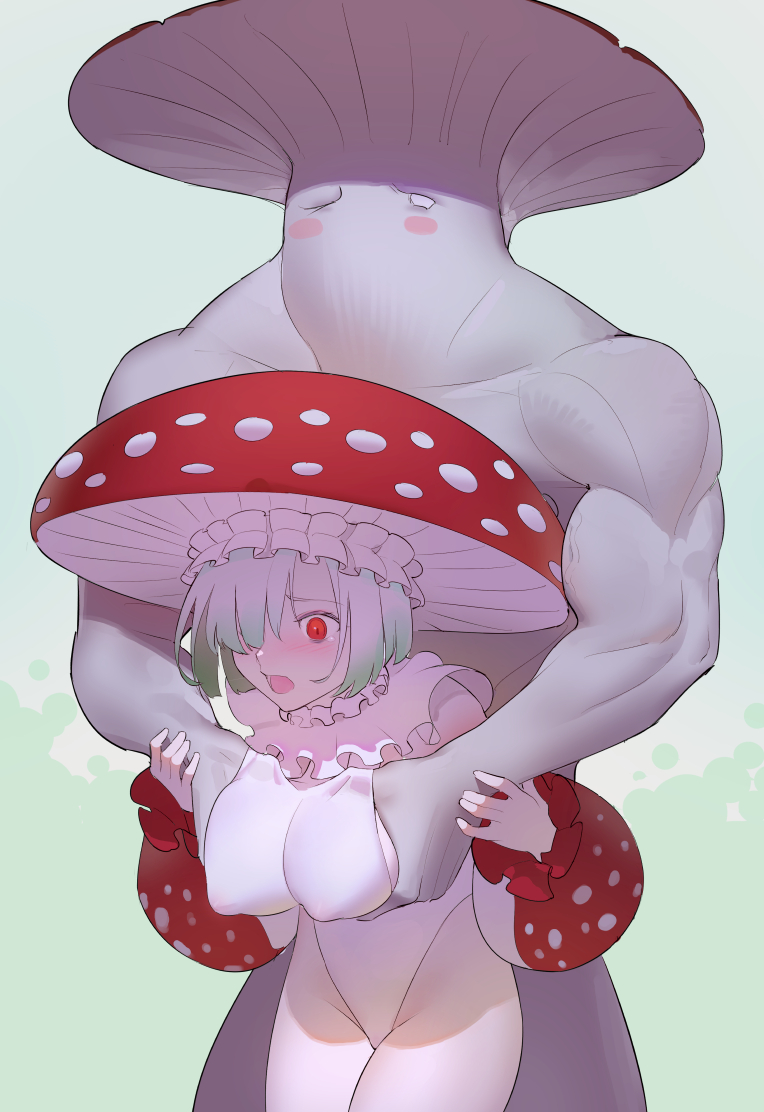 1boy 1girls big_breasts blush breast_grab dark_souls female frills fromsoftware grabbing_from_behind groping groping_from_behind hair_over_one_eye interspecies leotard male monster muscular_male mushroom mushroom_girl mushroom_hat mushroom_humanoid mushroom_parent nipple_bulge original original_character pale-skinned_female pale_skin red_eyes short_hair tim_loechner white_body white_leotard