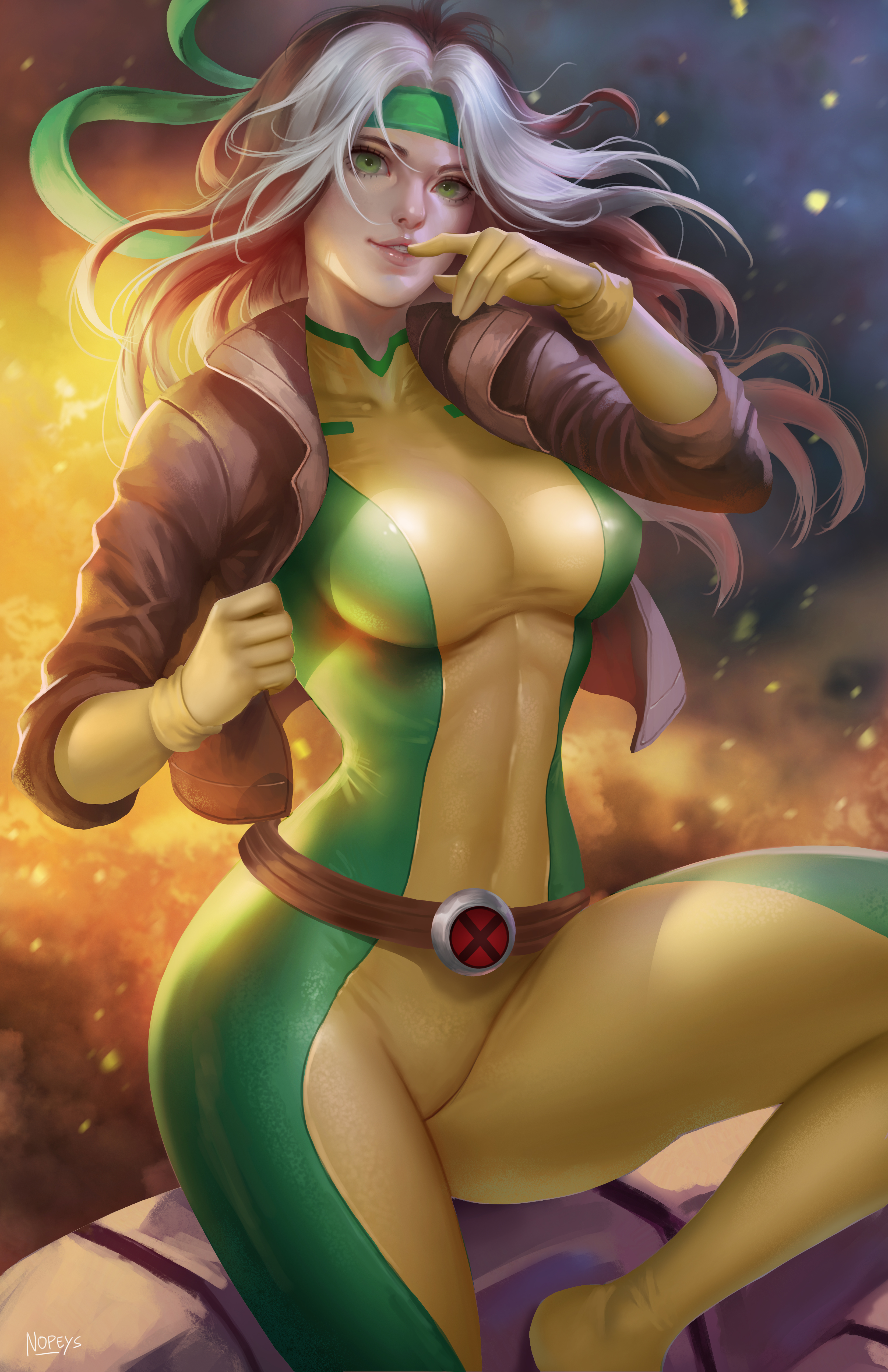 1girls, anna marie, female, female only, fully clothed, headband, marvel, marvel comics, nopeys, pinup, rogue (x-men), solo, thunder thighs, x-men