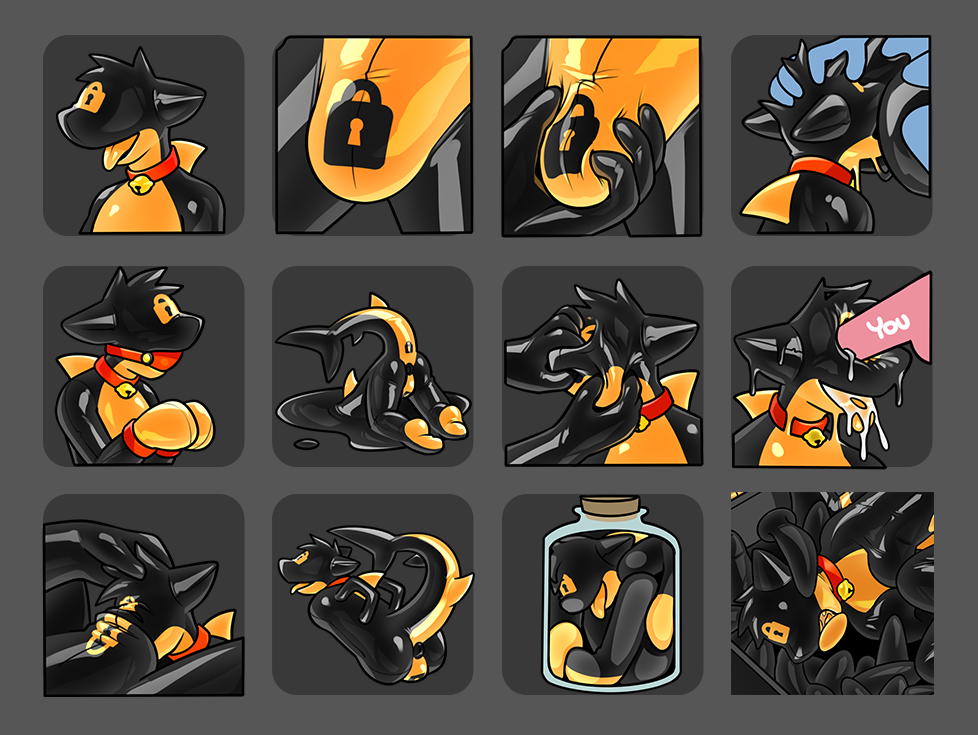 amputee animate_inanimate anthro ass ball_gag black_body bulge_groping collar disability duo faceless fish gag gagged goo_creature hacony living_latex living_sex_doll lock_bulge male male/male marine null_bulge orange_body quadruple_amputee shark telegram_stickers