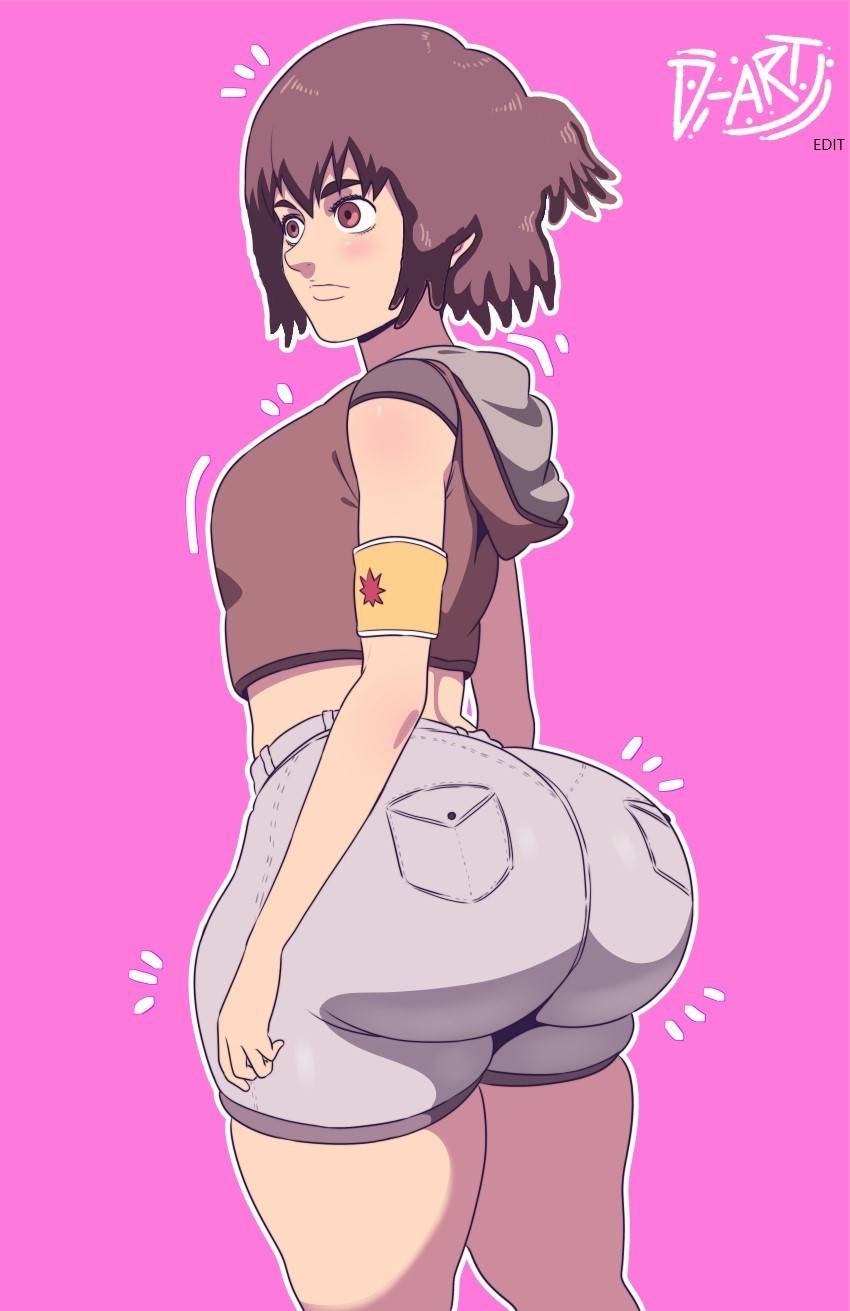 aged up, ass, attack on titan, big ass, big butt, breasts, brown eyes, brown hair, d-art, female, fully clothed, gabi braun, huge ass, shingeki no kyojin, small breasts, solo, solo female, standing, thick ass, thick thighs, tied hair, tight clothes, tight clothing