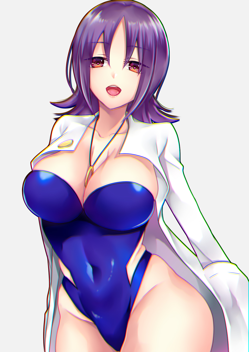 1girls 2018 alternate_breast_size bikini blue_bikini blue_swimsuit blue_swimwear breasts brown_eyes chikage_(blackclownery) curvaceous female human labcoat large_breasts looking_at_viewer mouth_open nintendo open_mouth pale-skinned_female pale_skin philena_ivy pokemon pokemon_professor pokemon_rgby purple_eyes purple_hair short_hair smile smiling smiling_at_viewer staring_at_viewer swimsuit swimwear thick_thighs wide_hips